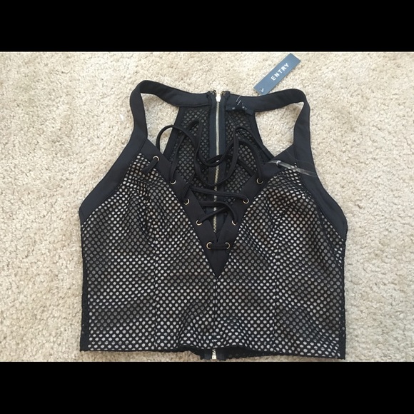 Fetish top, festival, rave by Entry wmesh inlay Lace crop top, super sexy, mesh - Picture 4 of 5